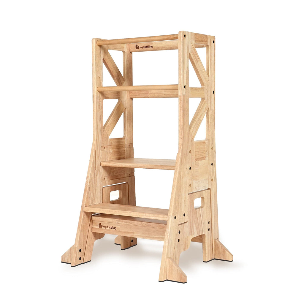 myduckling Deluxe Solid Wood Adjustable Learning Tower - Flag with Rectangle Handle