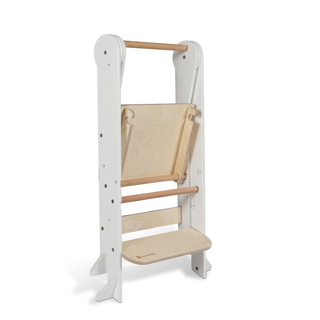 myduckling Deluxe Folding Adjustable Learning Tower - White/Natural