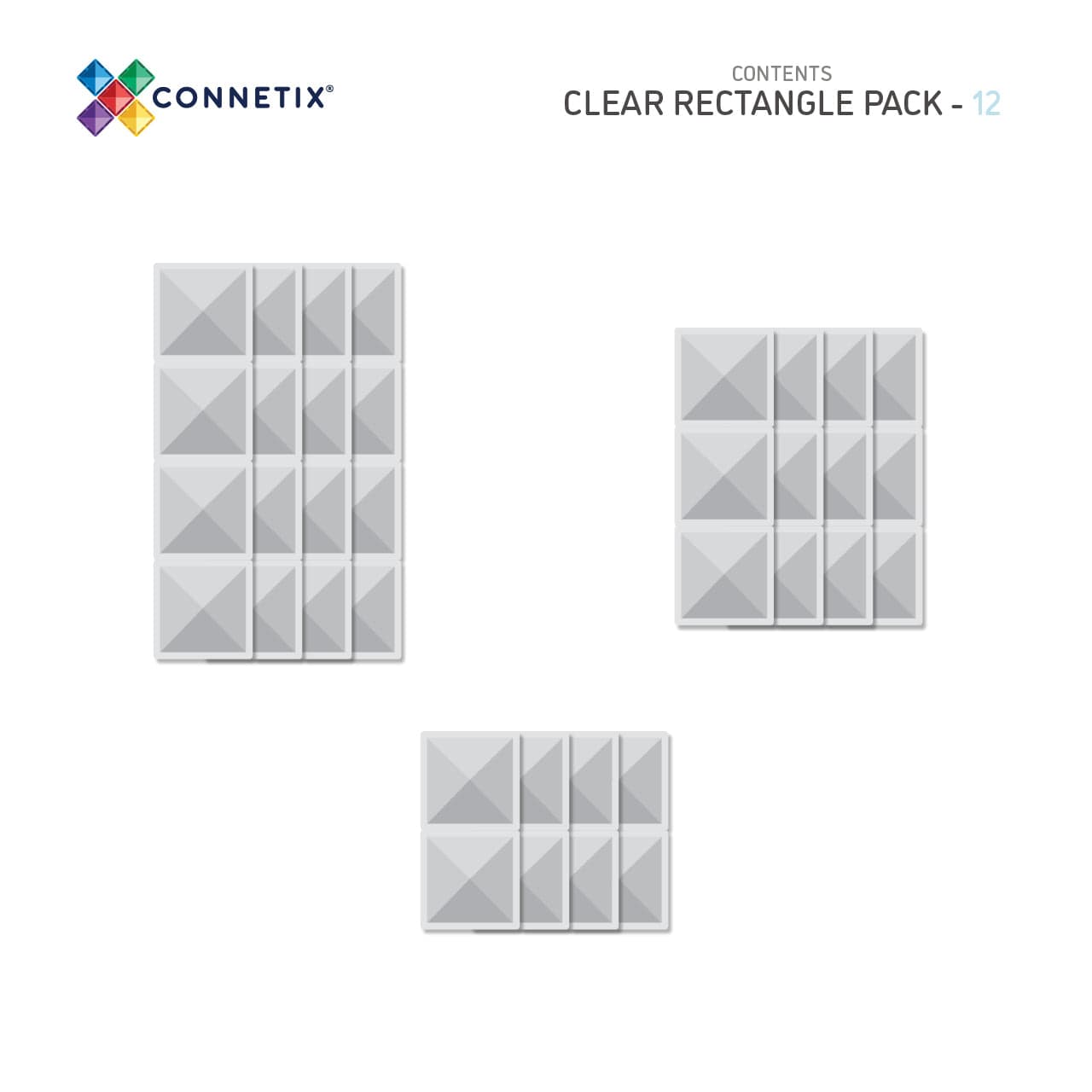 Connetix Tiles Clear Rectangle Pack 12 Piece