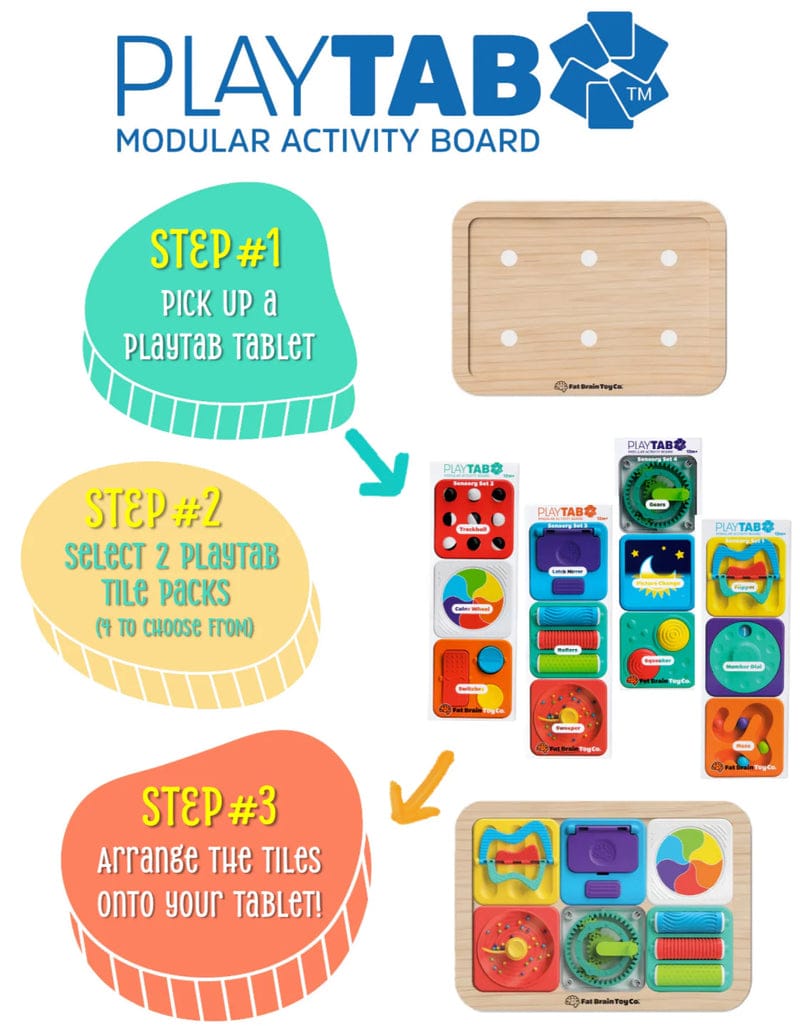 Fat Brain Toys PlayTab Sensory Set 1 (Flipper, Number Dial, Maze Tile)