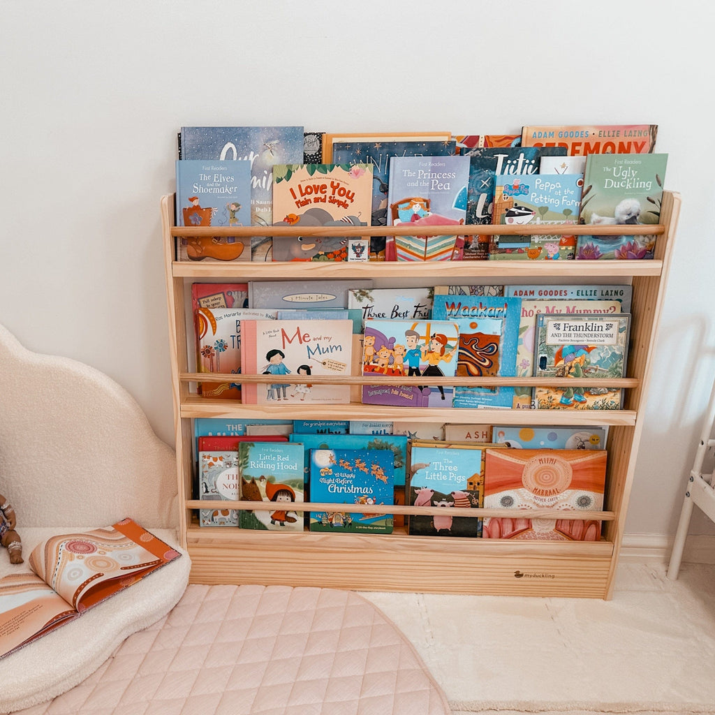 myduckling NALA 3 Tier Adjustable Solid Wood Bookshelf
