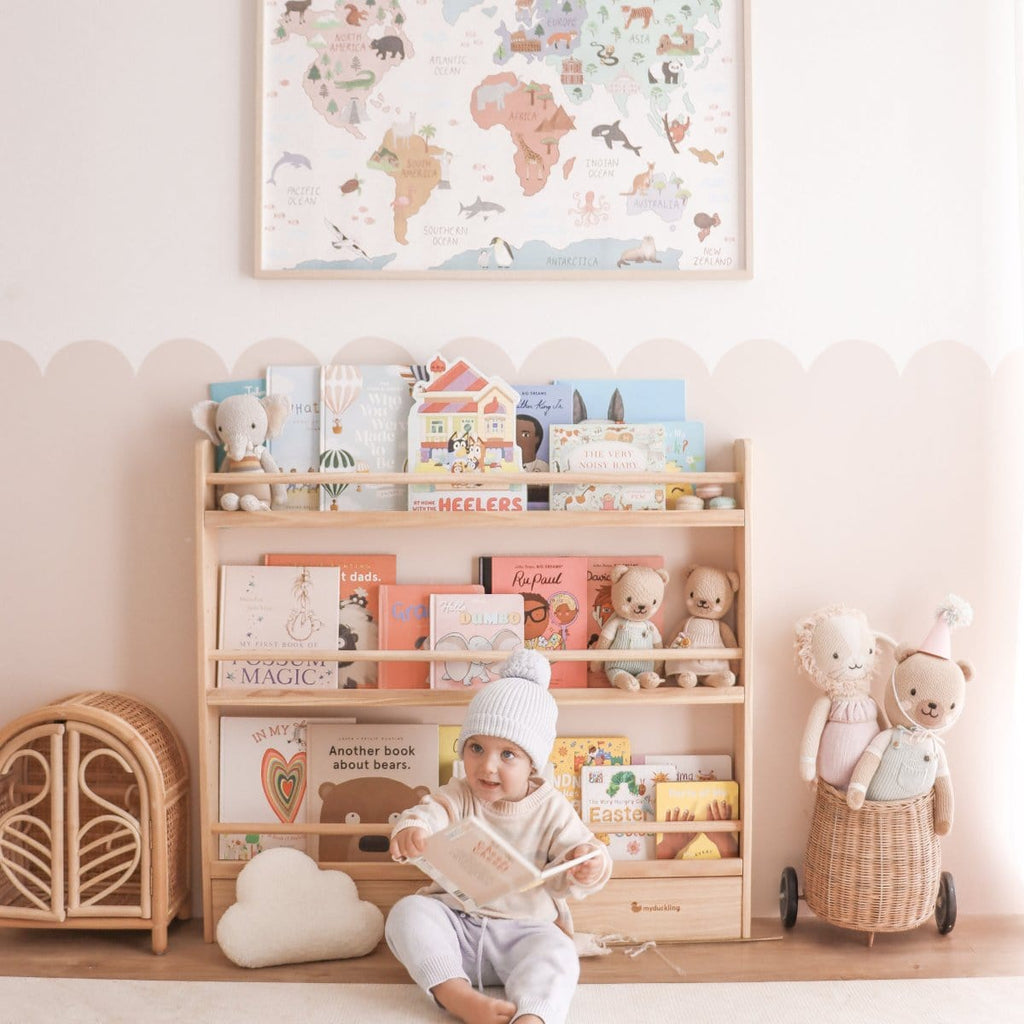 myduckling NALA 3 Tier Adjustable Solid Wood Bookshelf