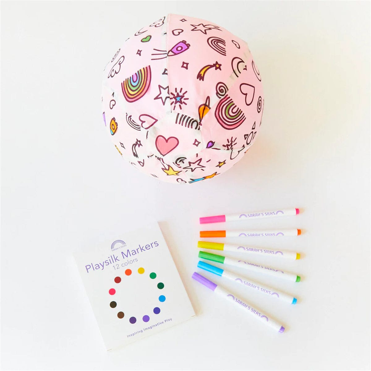Sarah's Silks Rainbow Sky Coloring Balloon Ball +  Playsilk Marker Set