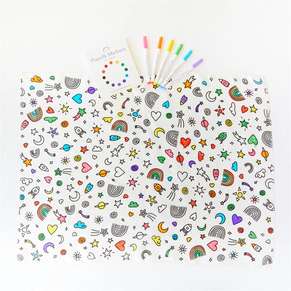 Sarah's Silks Rainbow Sky Coloring Seek and Find +  Playsilk Marker Set