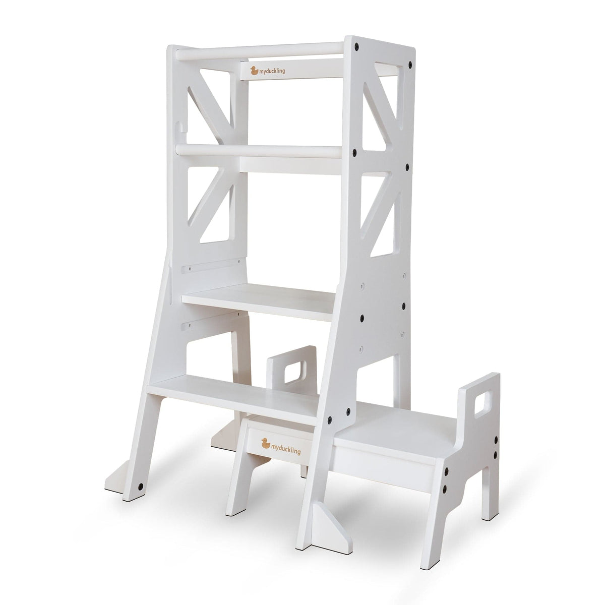 myduckling Deluxe Adjustable Learning Tower (White) - Flag with Rectangle Handle