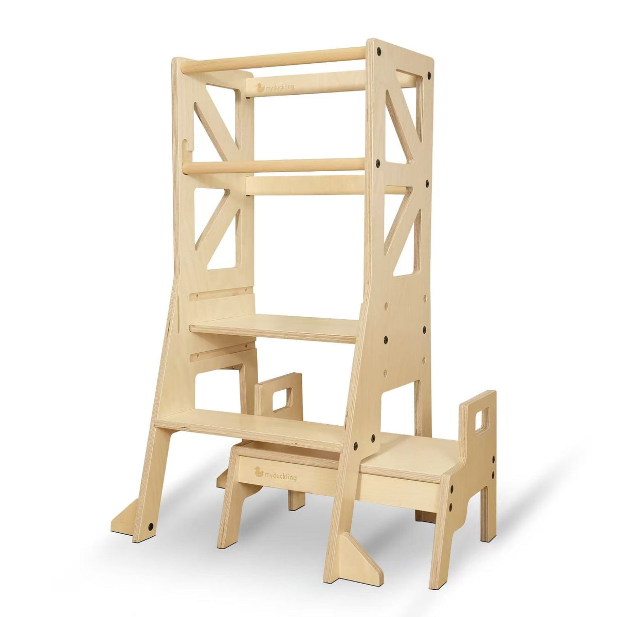 myduckling Deluxe Adjustable Learning Tower (Natural) - Flag with Rectangle Handle