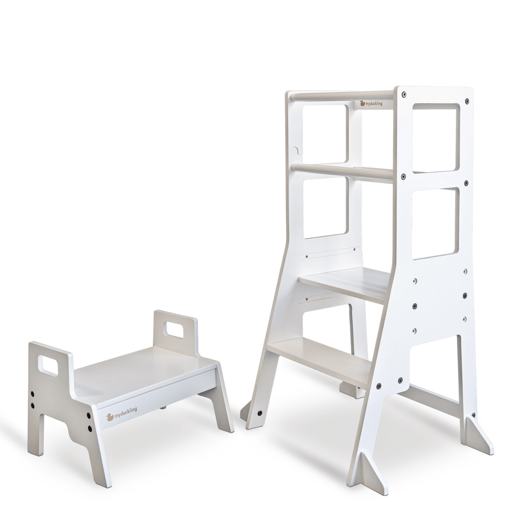 myduckling Adjustable Learning Tower with Stool - White