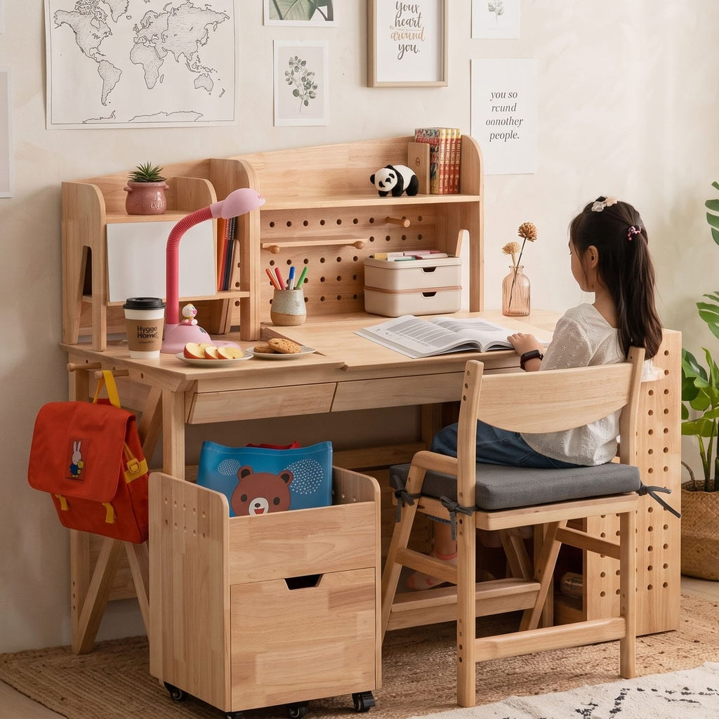 myduckling Solid Wood Study Desk With Easel