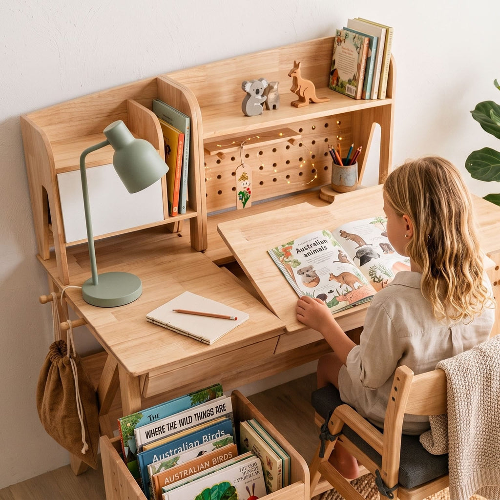 myduckling Solid Wood Study Desk With Easel