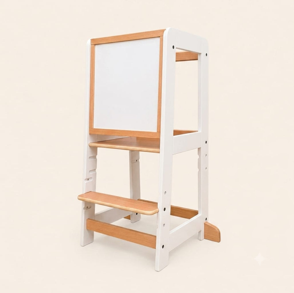 myduckling Pro Beechwood Adjustable Learning Tower - White/Natural