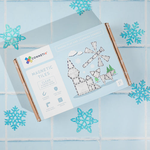 (Slight Colour Variance) Connetix Tiles 34 Piece Clear Pack